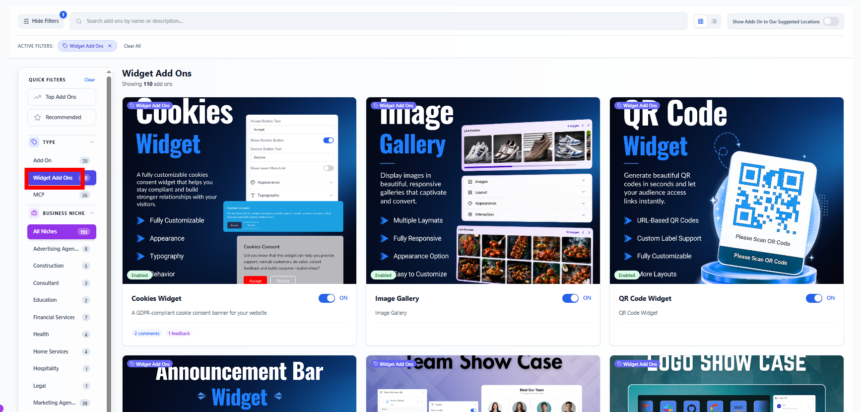 200+ Widget add-on