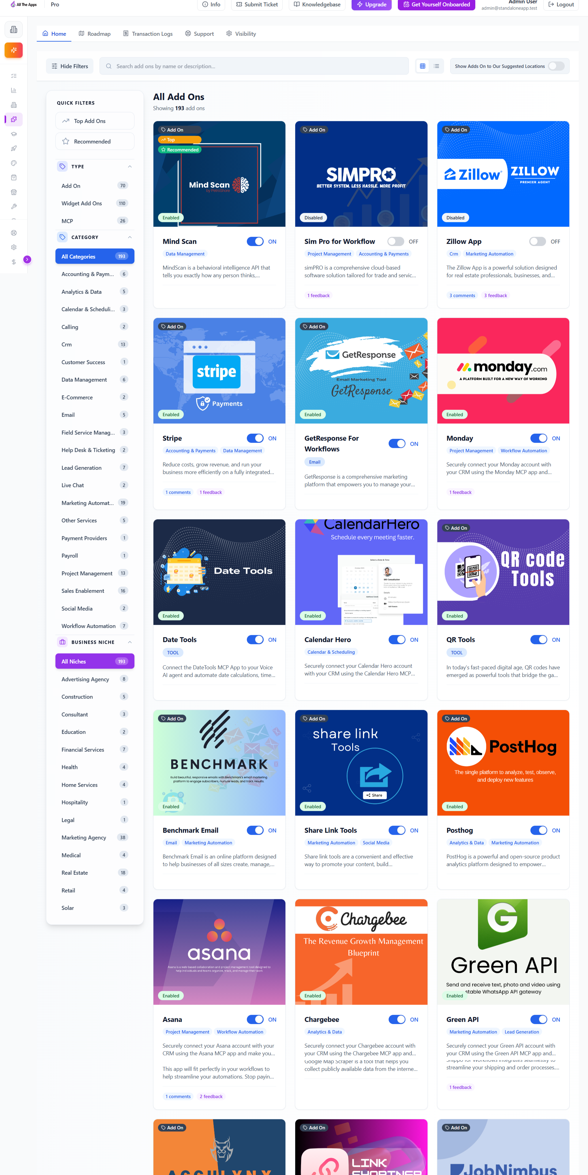 Add ons / Home in All The Apps